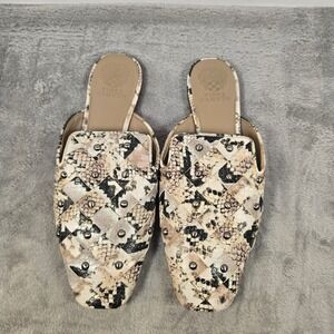 Vince Camuto Womens Snakeskin Woven Studded Mules Square Toe Flats Size 10M 42